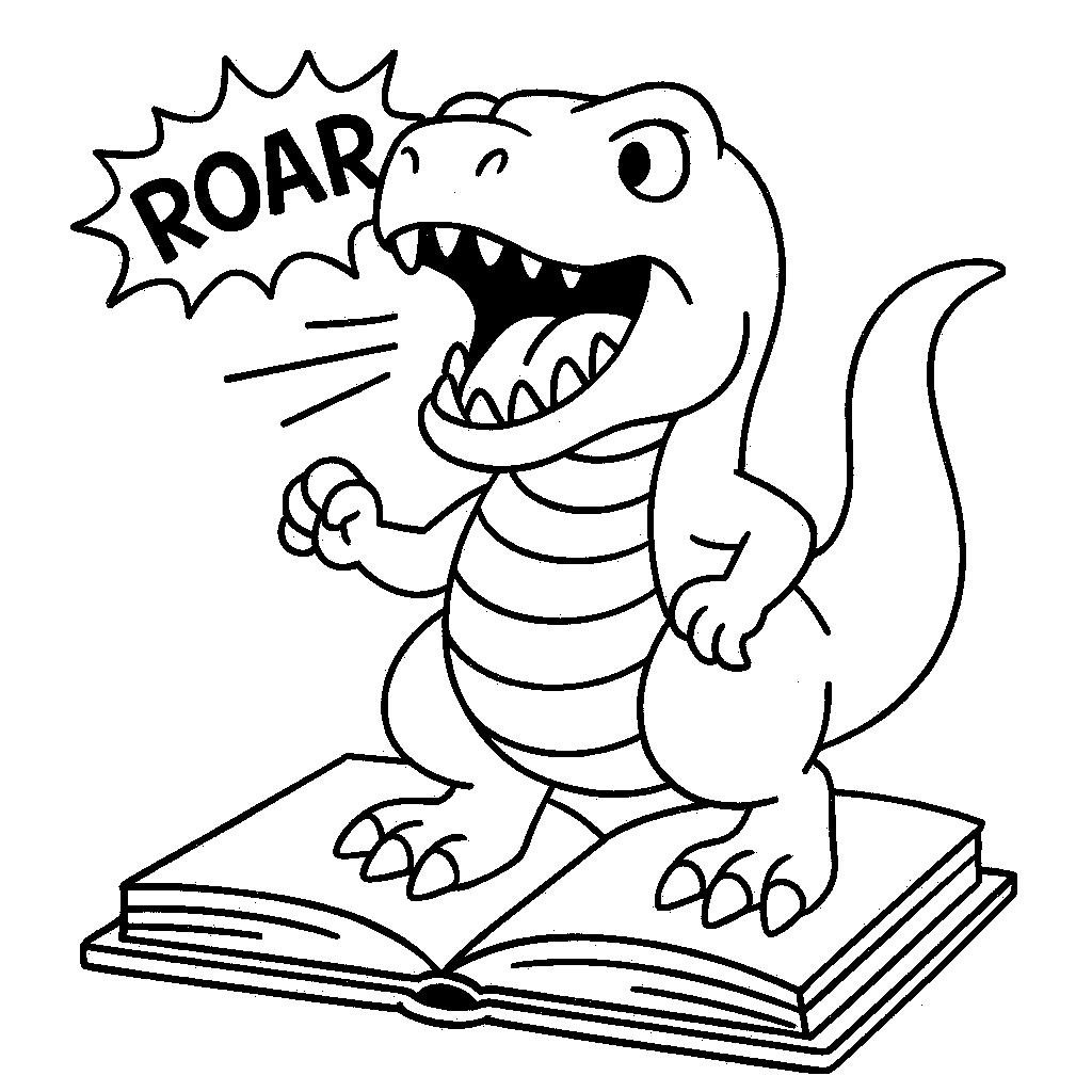 Coloring Sheet - Dinosaur Popping Out of a Book