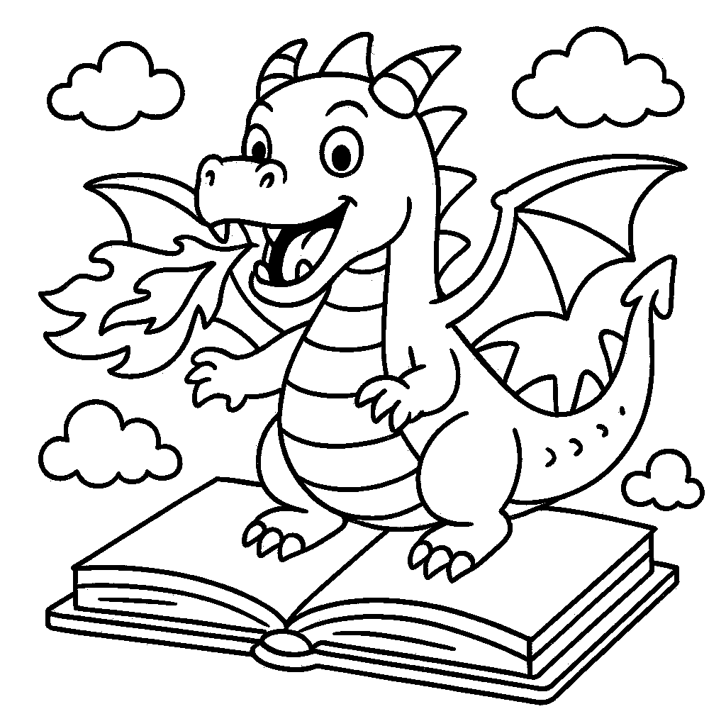 Coloring Sheet - Dragon Popping Out of a Book