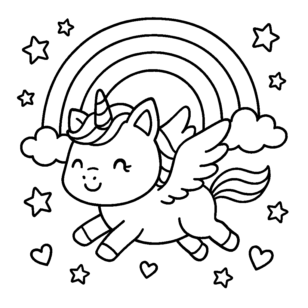 Coloring Sheet - Cute Unicorn Flying