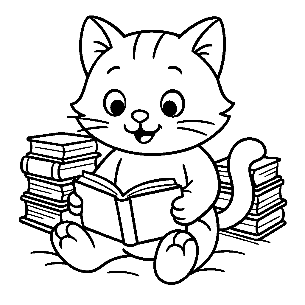 Coloring Sheet - Cat Reading a Book