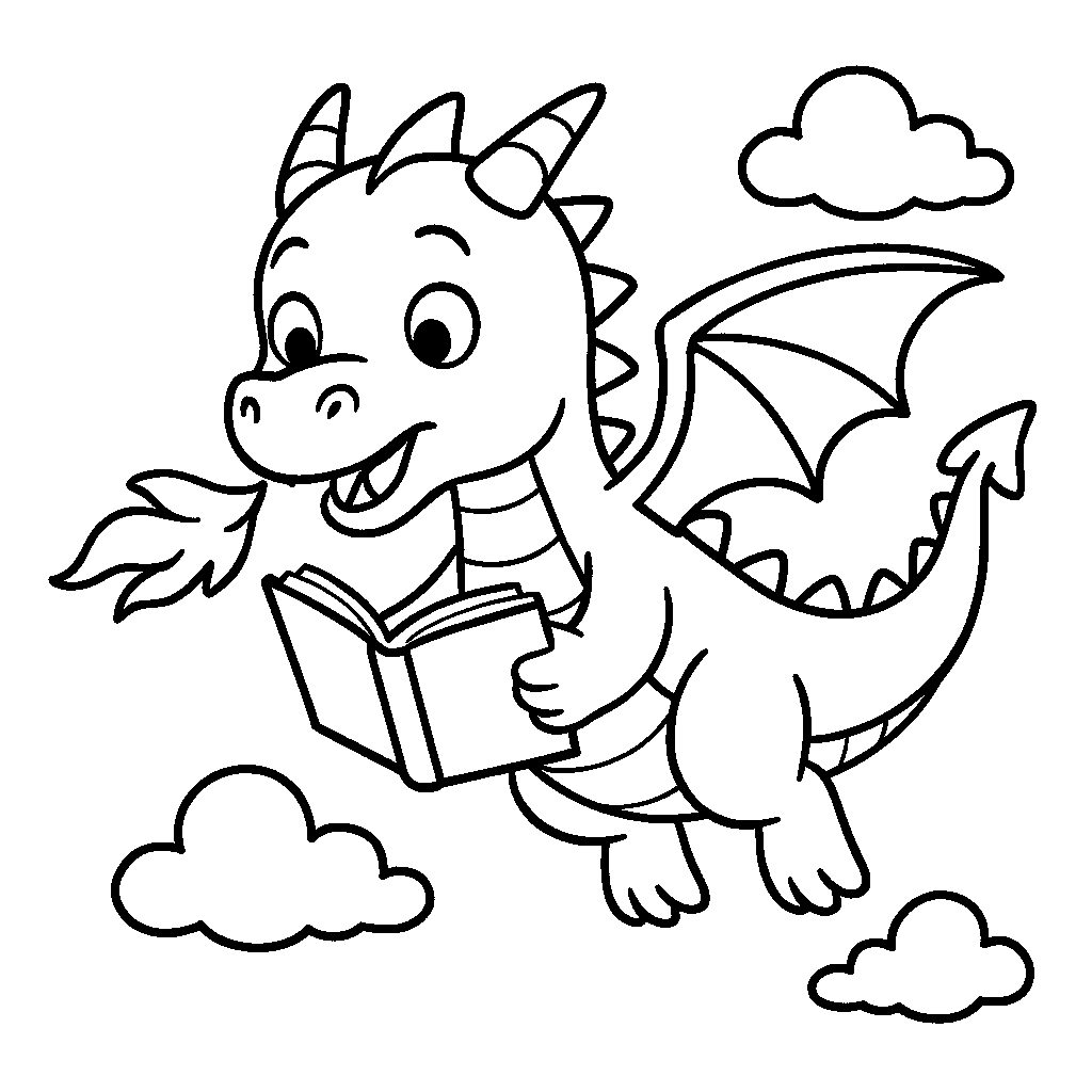 Coloring Sheet - Dragon Reading a Book