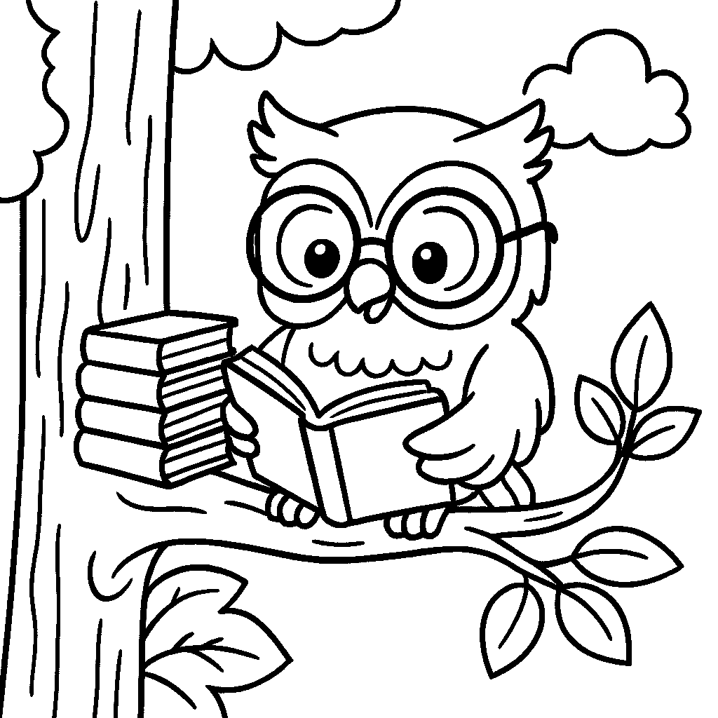 Coloring Sheet - Owl Reading a Book