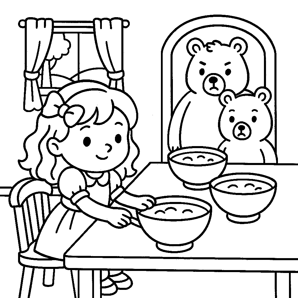 Coloring Sheet - Goldilocks Trying The Three Bears' Porridge
