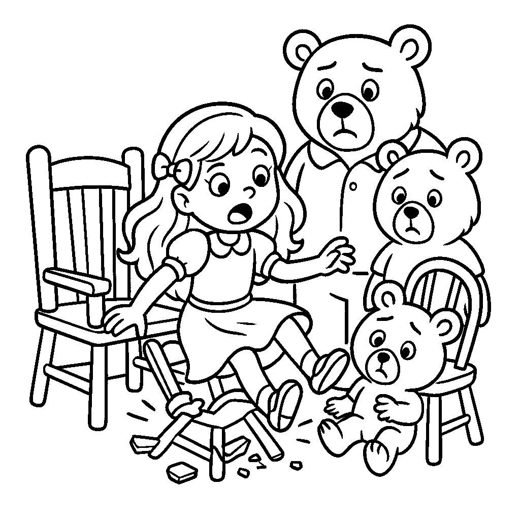 Coloring Sheet - Goldilocks Breaking Baby Bear's Chair
