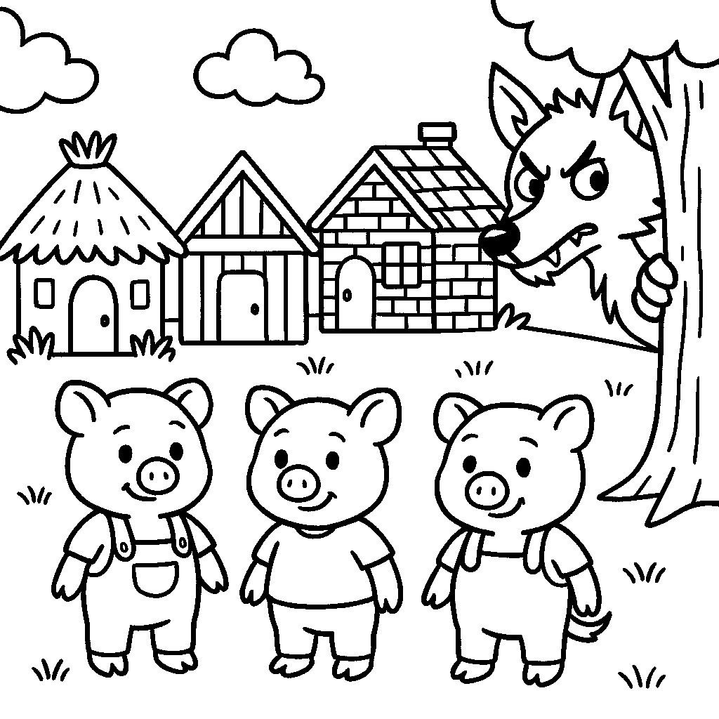 Coloring Sheet - The Three Little Pigs