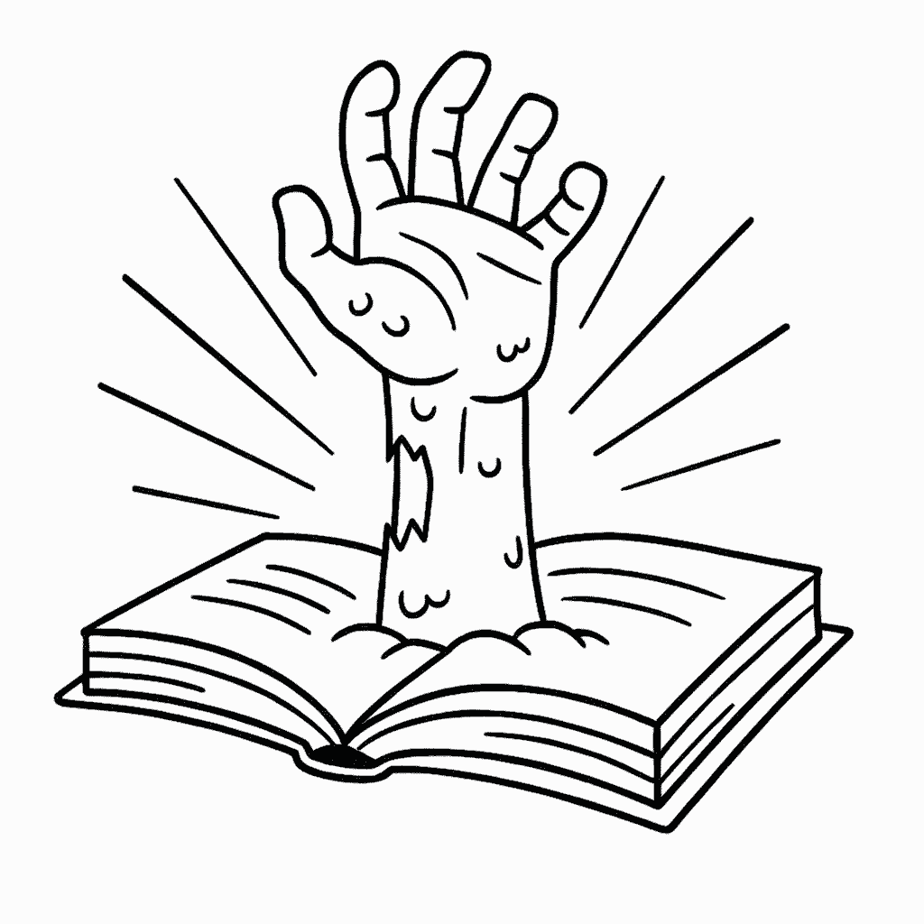 Coloring Sheet - Zombie Hand Popping Out of a Book