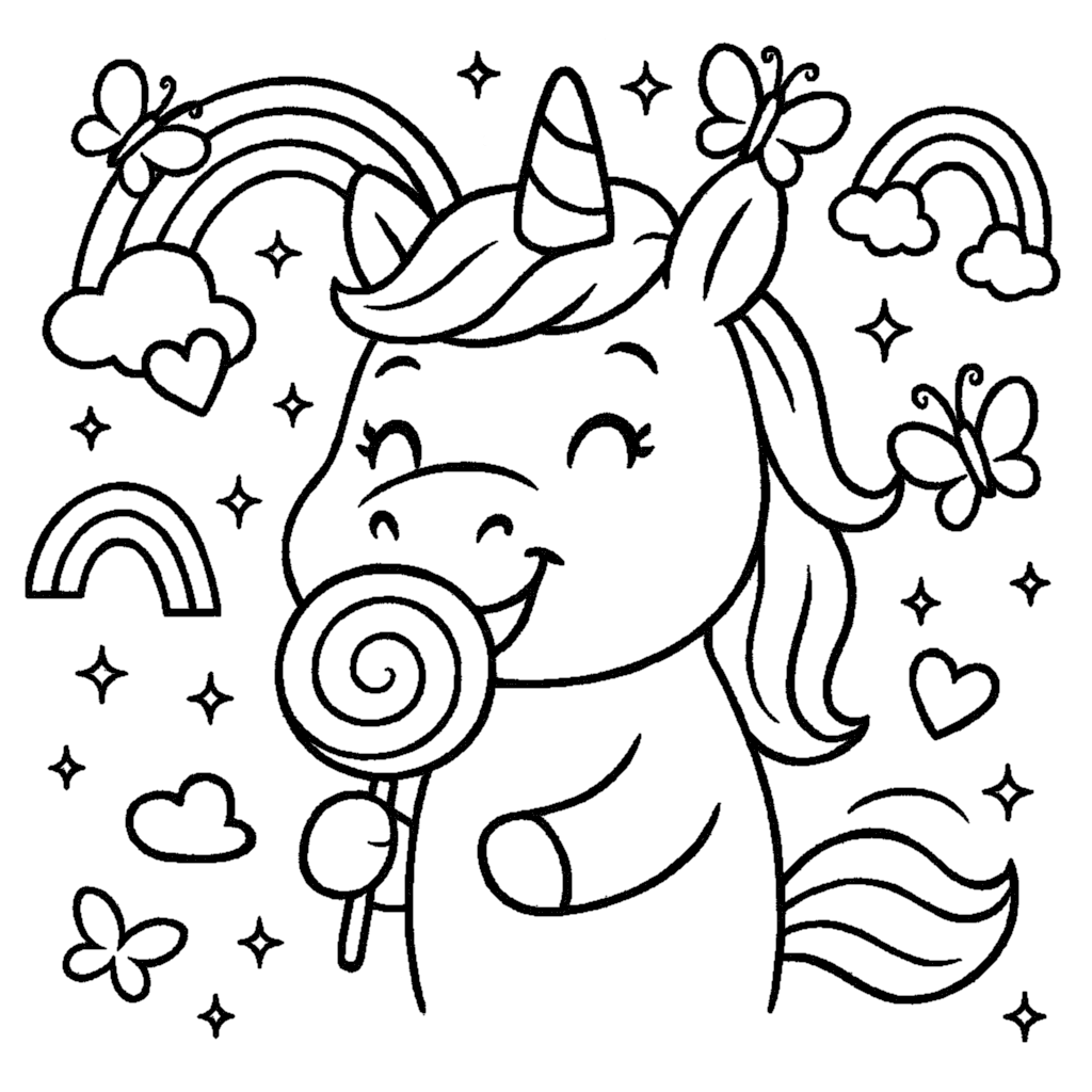 Coloring Sheet - Cute Unicorn Lollipop 1