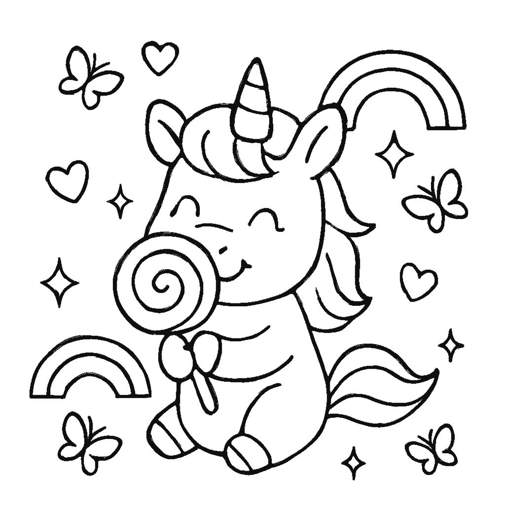 Coloring Sheet - Cute Unicorn Lollipop 2