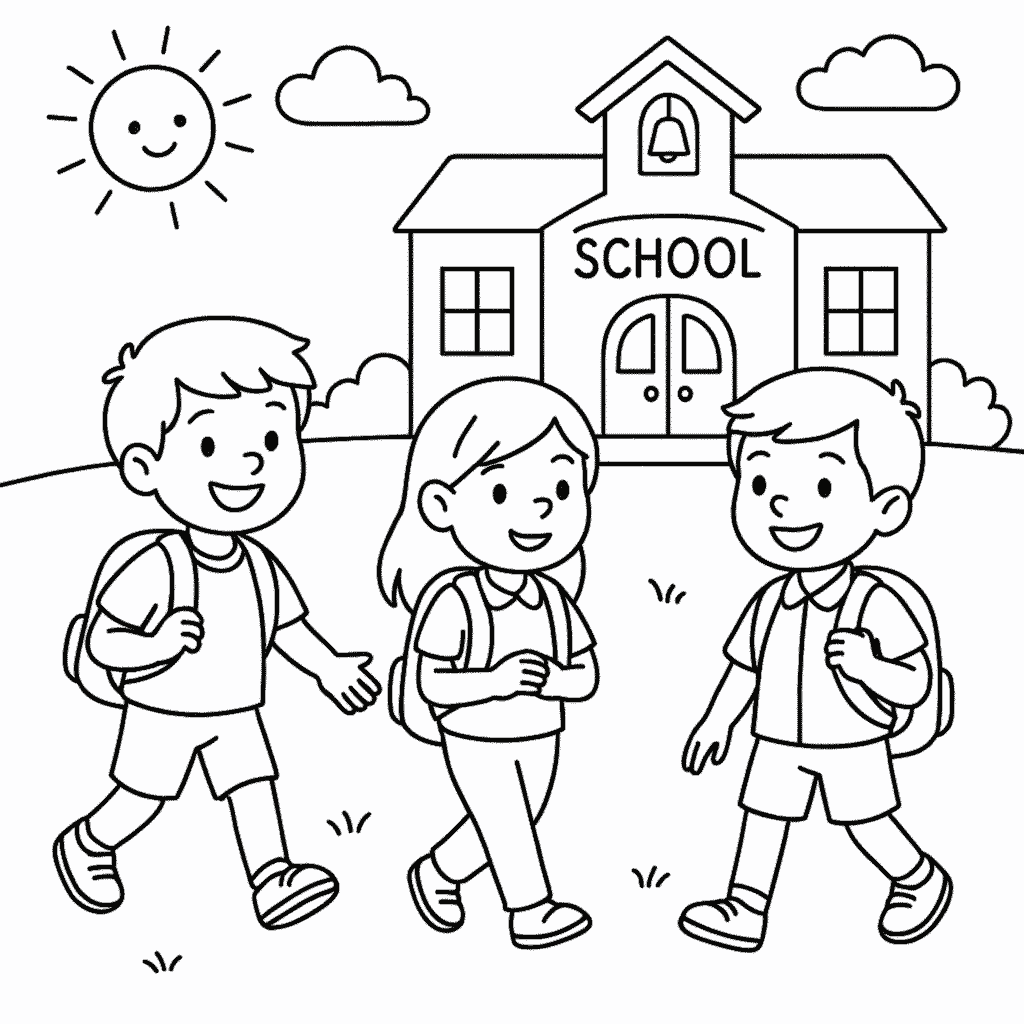 Coloring Sheet - School Outside