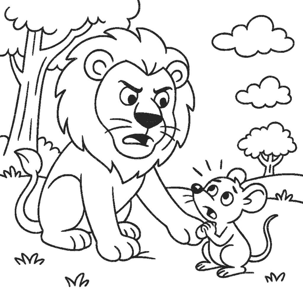 Coloring Sheet - Lion & The Mouse