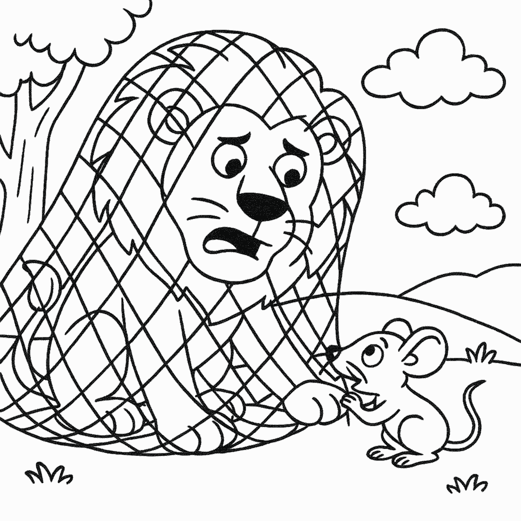 Coloring Sheet - Lion & The Mouse