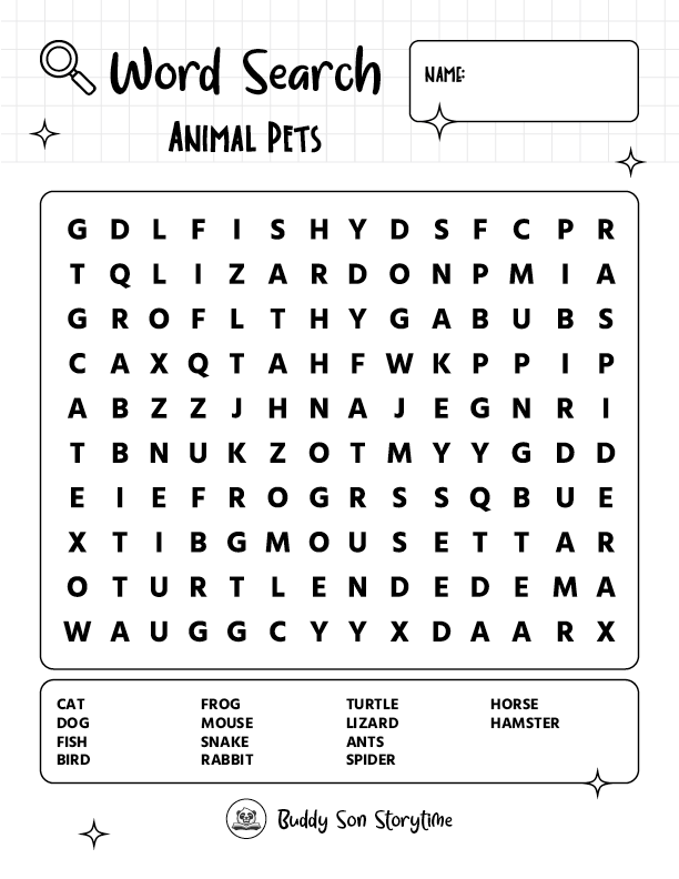 Word Search - Animal Pets - Game 1