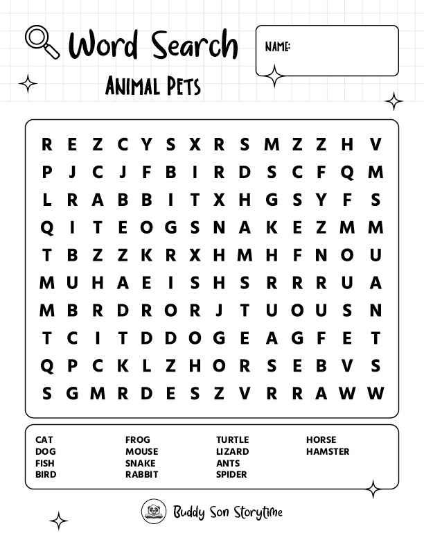 Word Search - Animal Pets - Game 2